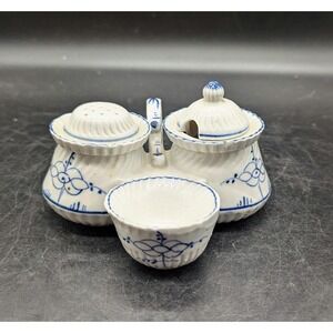 Antique Blue + White German Porcelain Sauce Condiment Serving Dish 5"